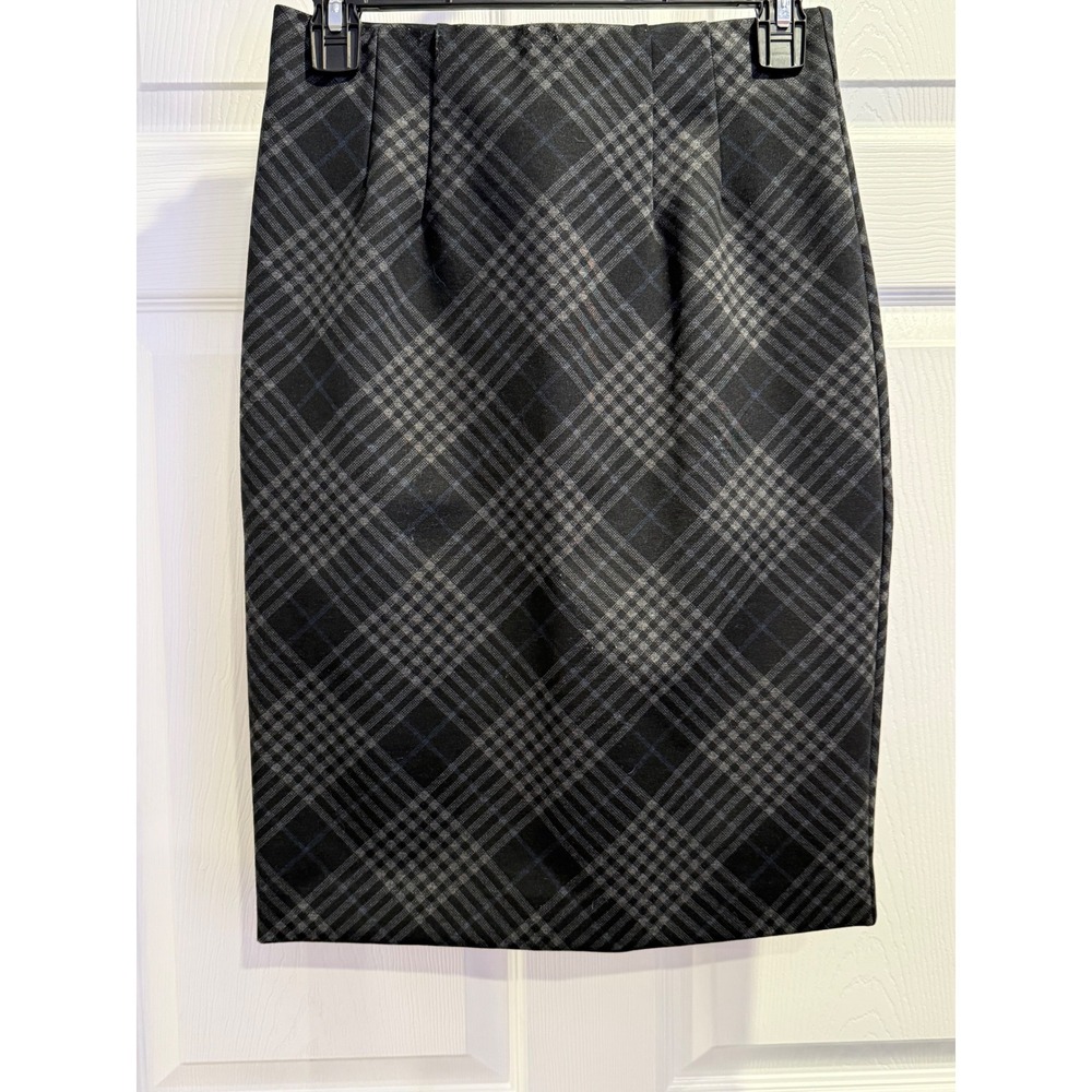 AMANDA‎ CHELSEA Plaid Pencil Skirt Black Grey Blue Knee Length Casual Size 0